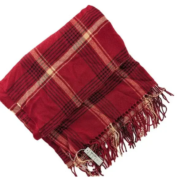 Madewell Red Tartan Plaid Cape Scarf Shawl Ruana - Picture 11 of 12